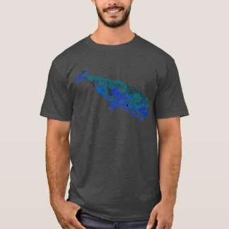 Sperm Whale Tribal Design gekleurd T-shirt