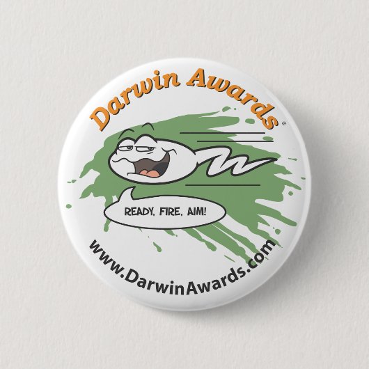 Spermatozoïde Button: Klaar, Vuur, Aim. Ronde Button 5,7 Cm (Voorkant)