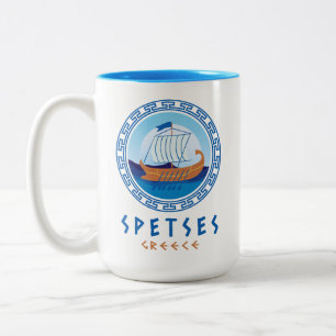 Spetses, Griekenland Grieks scheepsontwerp Tweekleurige Koffiemok