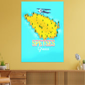Spetses Grieks eiland kaart reisposter Canvas Afdruk (Insitu (Woonkamer))