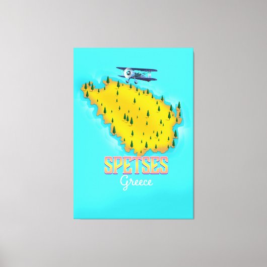 Spetses Grieks eiland kaart reisposter Canvas Afdruk (Voorkant)