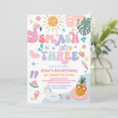 Spetter in Drie Zwembad Feest Zomer 3e Verjaardag Kaart (Staand voorkant)