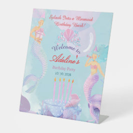Spetter in een Zeemeermin Verjaardagsfeest! Reclamebord Met Voetstuk