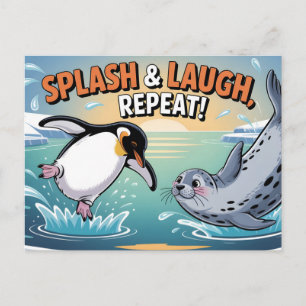 "Spetter & Lach" Whimsicalische Arctische Pinguïn Briefkaart