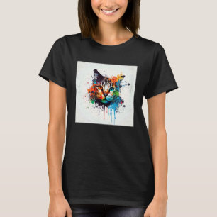 Spetter Maine Kun Kat Verf Spatten Kleurrijk Vrouw T-shirt