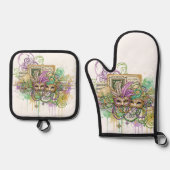 Spetter Mardi Gras collage Ovenwant & Pannenlap Set (Voorkant)
