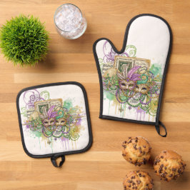 Spetter Mardi Gras collage Ovenwant & Pannenlap Set