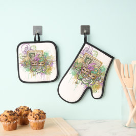 Spetter Mardi Gras collage Ovenwant & Pannenlap Set