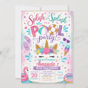 Spetter Spat Summer Pastel Eenhoorn Zwembad Verjaa Kaart