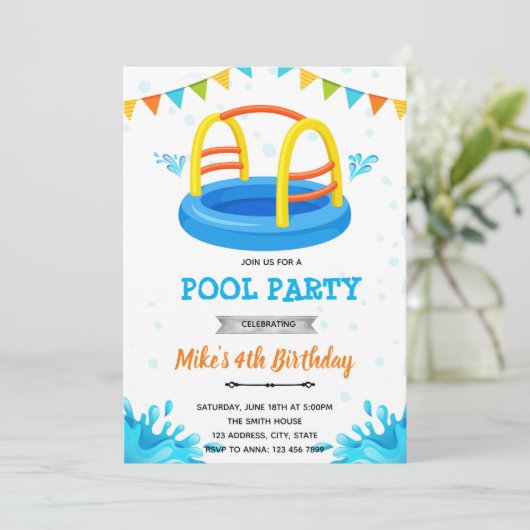 Spetter spetter waterpark zwembad feestje kaart (Staand voorkant)