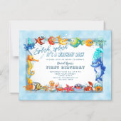 Spetter Splash Uniek Zwembad Eerste Verjaardag Magnetische Uitnodiging (Voorkant)