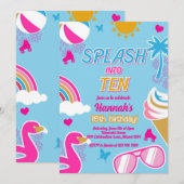 Spetterend tien zwembad feest verjaardagsmeisje zo kaart (Voorkant / Achterkant)