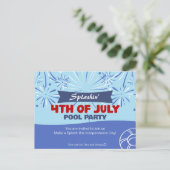 Spetterende 4 juli zwembadfeest uitnodiging briefkaart (Staand voorkant)