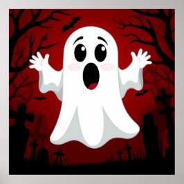 Spetterende Cartoon Geest Spookachtige Halloween M Poster
