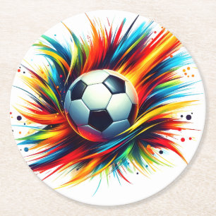 Spetterende Voetbal Futuristische Voetbal Abstract Ronde Kartonnen Onderzetter
