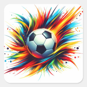 Spetterende Voetbal Futuristische Voetbal Abstract Vierkante Sticker