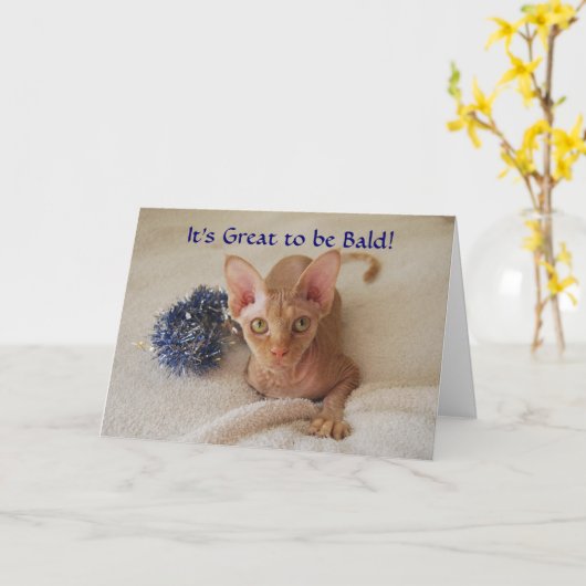 Sphinx Cat Haarloze Chemotherapie Humor Card Kaart (Gele Bloem)