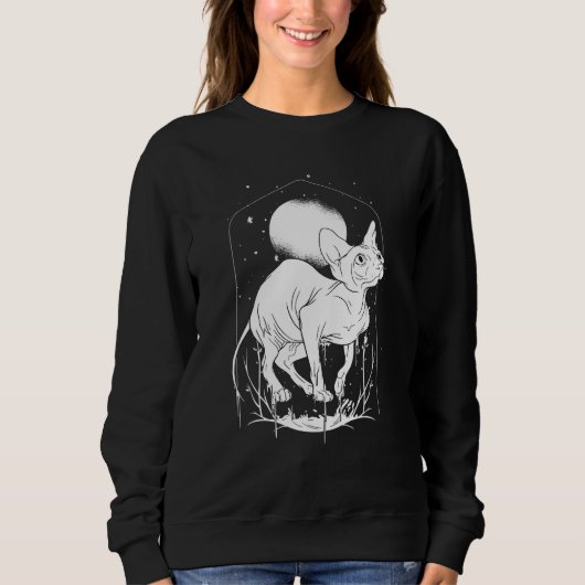 Sphinx Cat Moon Gothic Aesthetic Core Tattoos Nigh Trui (Voorkant)