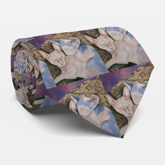 Sphinx haarloze katten Mannen Stropdas "Het paar" (Opgerold)