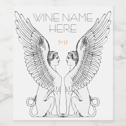 Sphinx-illustratie Wijn Etiket (Enkel label)
