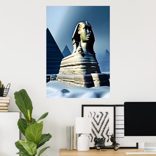Sphinx in de sneeuw | AI Art Poster (Thuiskantoor)