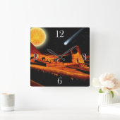 Sphinx & Moon over de Egyptische Giza Pyramide Art Vierkante Klok (Huis)