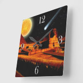 Sphinx & Moon over de Egyptische Giza Pyramide Art Vierkante Klok (Hoek)