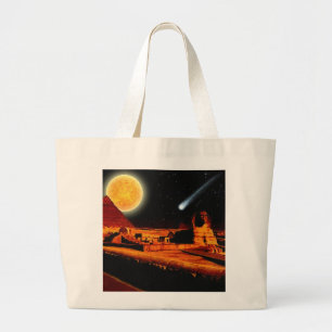 Sphinx & Moon over de Egyptische Giza Pyramids Art Grote Tote Bag