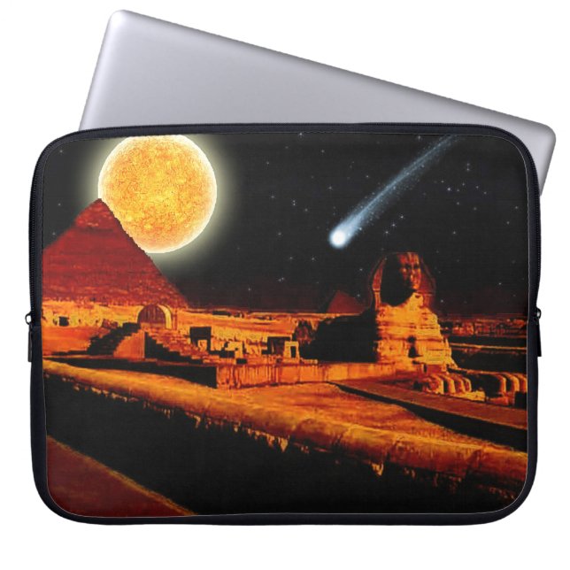 Sphinx & Moon over de Egyptische Giza Pyramids Art Laptop Sleeve (Voorkant)