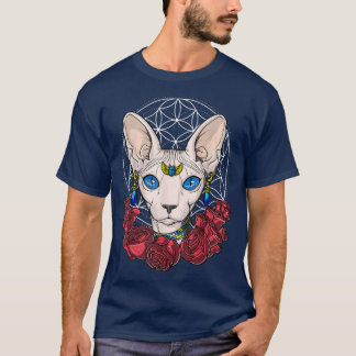 Sphyn Cat Hairless Cat Sacred Geometry Floral Wome T-shirt