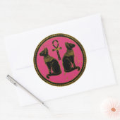 Sphynx Black & Gold Egyptian cat over fuchsia Ronde Sticker (Envelop)