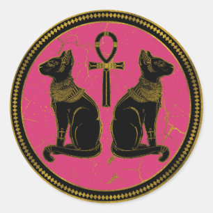 Sphynx Black & Gold Egyptian cat over fuchsia Ronde Sticker