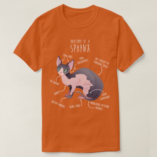 Sphynx Cat Anatomie 2 T-shirt (Design voorkant)