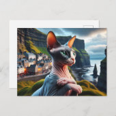 Sphynx Cat Art Cliffs of Moher Ireland Briefkaart (Voorkant / Achterkant)