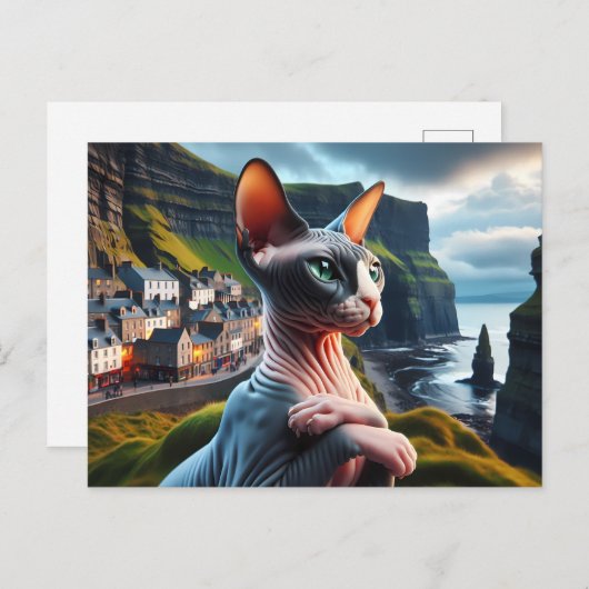 Sphynx Cat Art Cliffs of Moher Ireland Briefkaart (Voorkant / Achterkant)