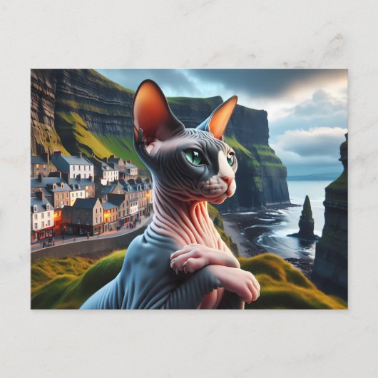 Sphynx Cat Art Cliffs of Moher Ireland Briefkaart (Voorkant)