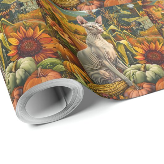Sphynx Cat Autumn Harvest Thanksgiving Cadeaupapier (Rol Hoek)