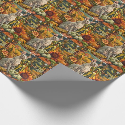 Sphynx Cat Autumn Harvest Thanksgiving Cadeaupapier (Hoek)
