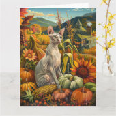 Sphynx Cat Autumn Harvest Thanksgiving Kaart (Gele Bloem)
