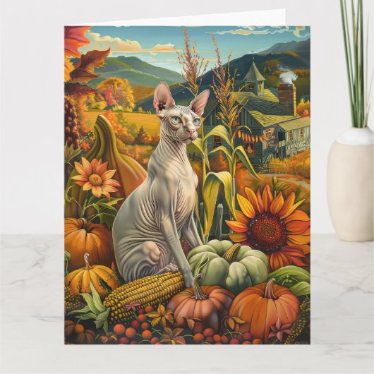 Sphynx Cat Autumn Harvest Thanksgiving Kaart (Voorkant)