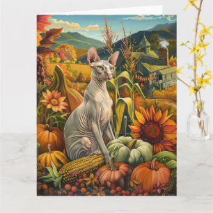 Sphynx Cat Autumn Harvest Thanksgiving Kaart