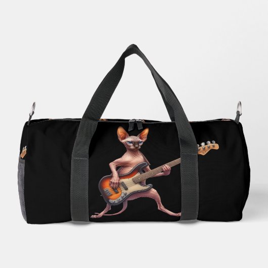 Sphynx Cat Bass Player Muzikant Gym Duffle Bag Plunjezak (Achterkant)