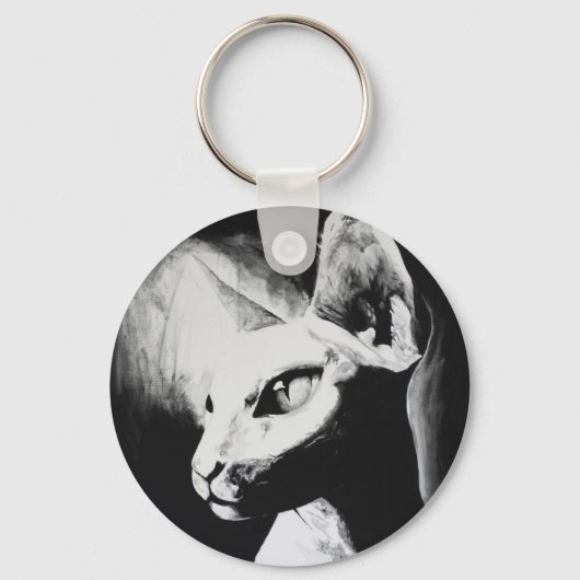 Sphynx Cat Black White Contrast Kat Portret Art Sleutelhanger (Voorkant)