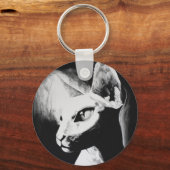 Sphynx Cat Black White Contrast Kat Portret Art Sleutelhanger (Voorkant)