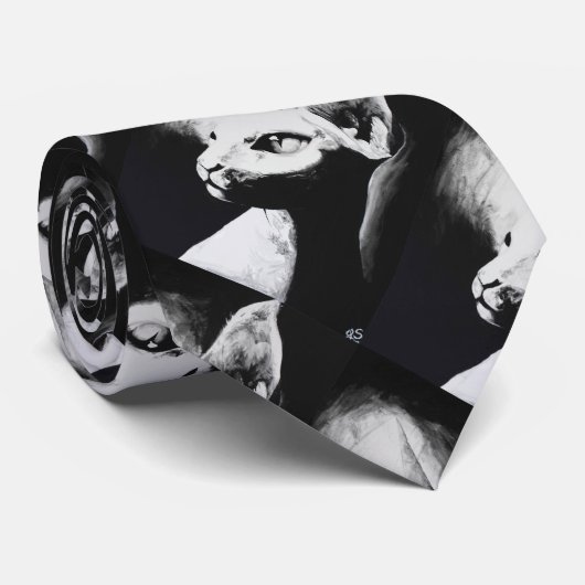 Sphynx Cat Black White Contrast Kat Portret Art Stropdas (Opgerold)