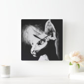 Sphynx Cat Black White contrastloos haarloos Kat A Vierkante Klok (Huis)