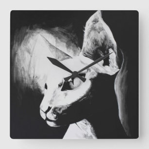 Sphynx Cat Black White contrastloos haarloos Kat A Vierkante Klok