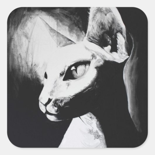 Sphynx Cat Black White contrastloos haarloos Kat A Vierkante Sticker (Voorkant)
