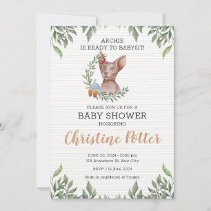 Sphynx Cat Boy Boho Greenery Baby shower Kaart