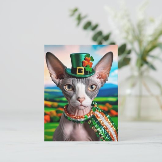 Sphynx Cat Briefkaart St. Patrick's Day Ierland (Staand voorkant)